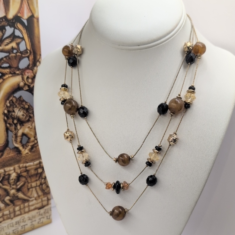 Earthy Brown and Black Bohemian Necklace with Natural Beads